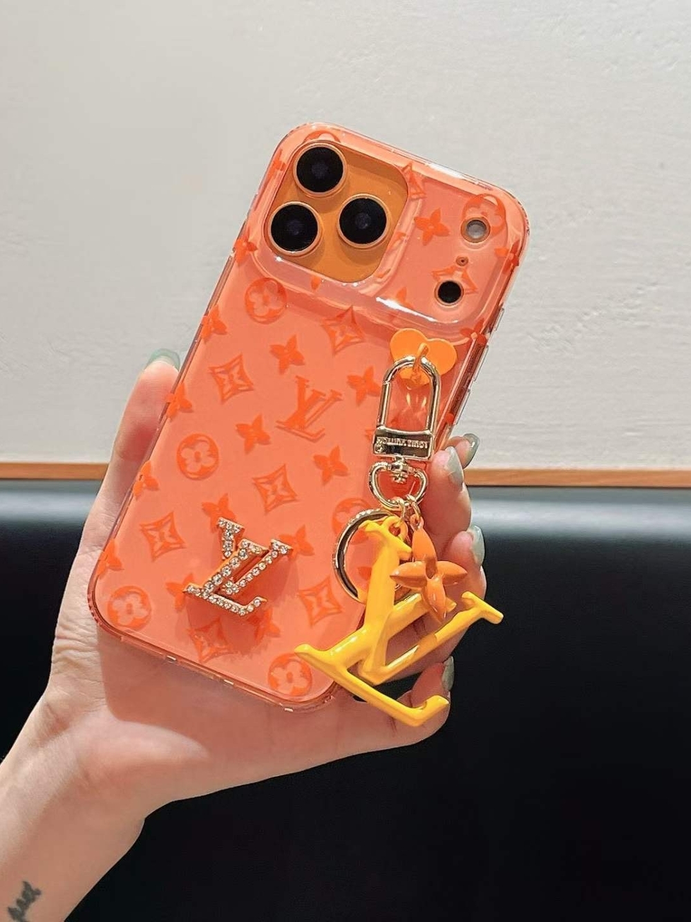 17 Pro Max Orange Phone Case with Gold Charm